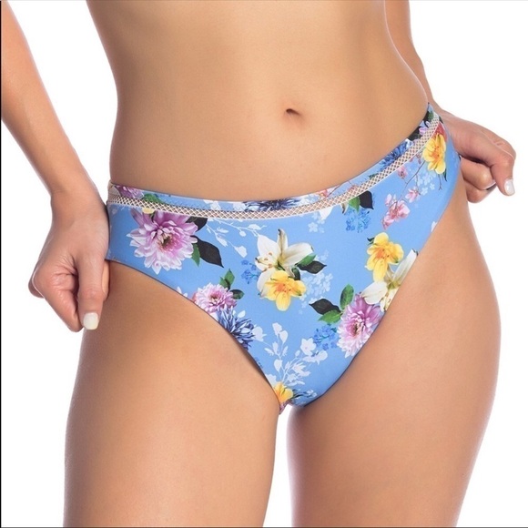 Nanette Lepore Blue Floral Swim Bikini Bottom S - Picture 1 of 7